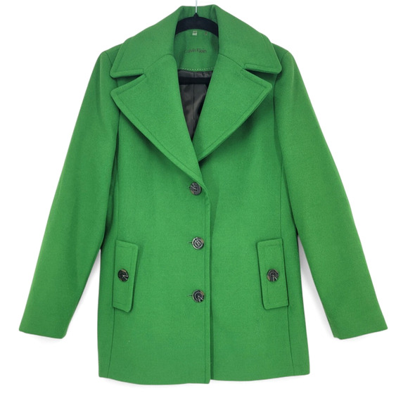 Calvin Klein Green Wool Blend Peacoat Jacket Size 10 Double Breasted NWT - Picture 1 of 6